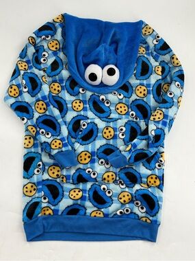 Sesame Street Cookie Monster Blue Fleece oversized Hoodie with Hood Eyes